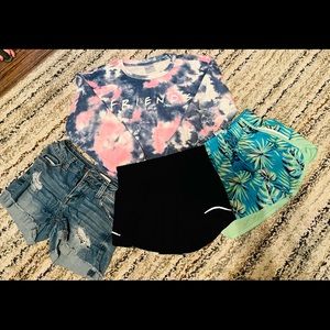 3 pairs of girls shorts and 1 “friends” sweatshirt!